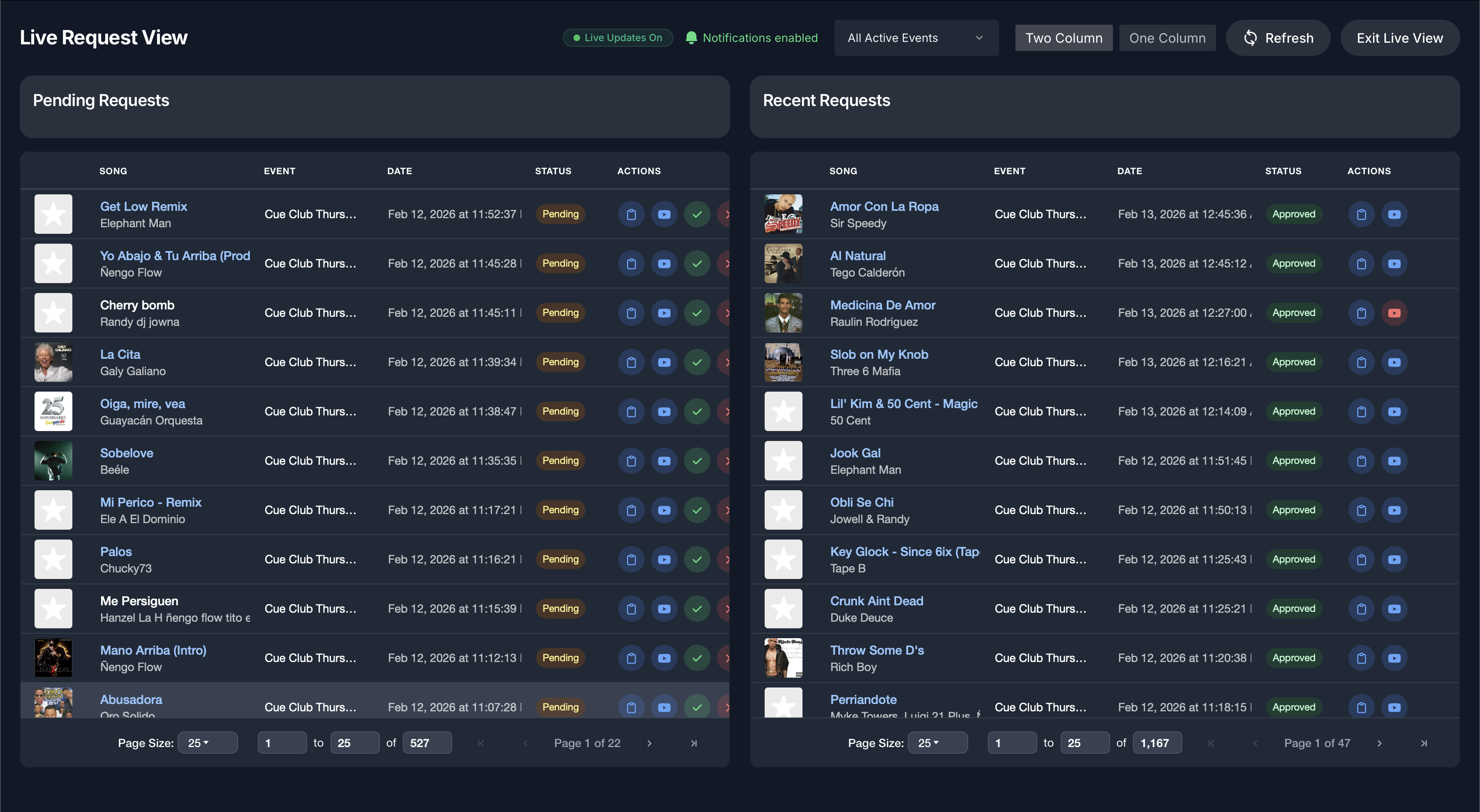 DJ dashboard on desktop
